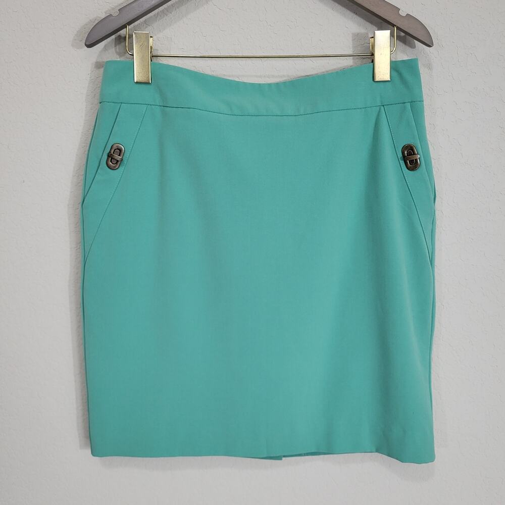 Worthington Pencil Skirt Women 10 Teal Aqua Pockets Short Above Knee Office